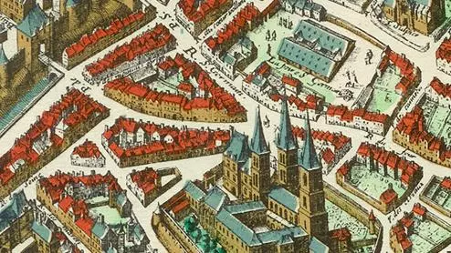 abbey and foire saint germain  detail 1615 merian map of paris
